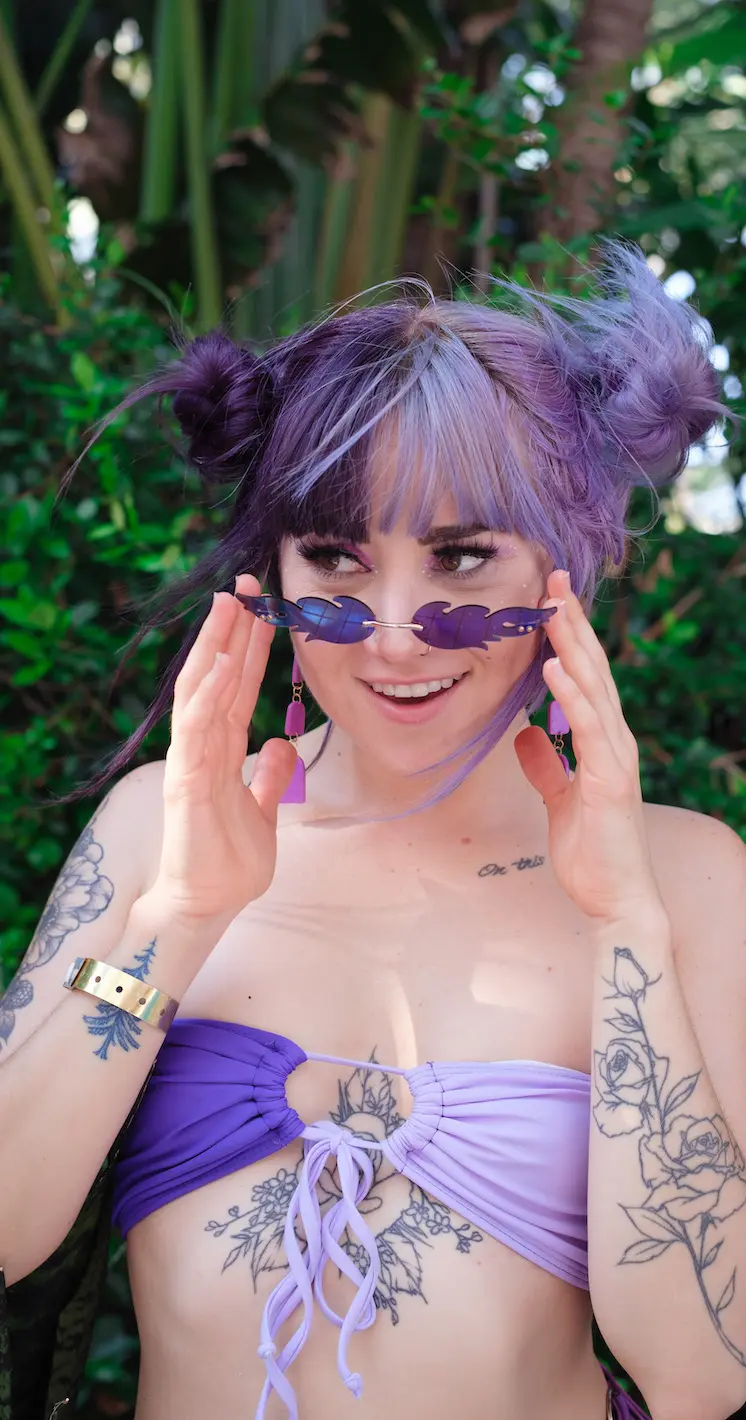 kactus kutie in purple sunglasses and bikini top